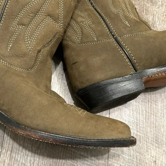Vittorio Ricci olive green/brown embroidered pointed toe western cowboy boots