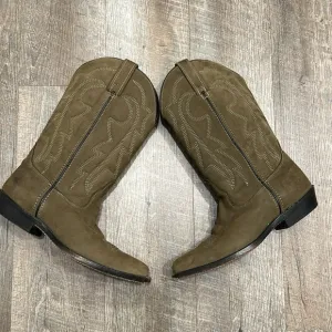 Vittorio Ricci olive green/brown embroidered pointed toe western cowboy boots