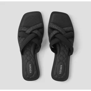 VIVAIA Pillow Top Slide Strappy Sandals Quilted Cross (Mayara) 38.5 black NWOB