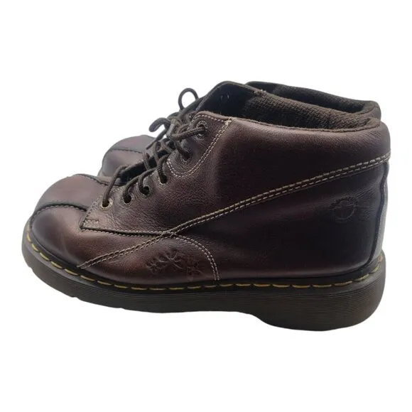 Vtg Dr Martens Shoe Women 11 Brown Chunky Daisy Floral leather boots Y2K 12281