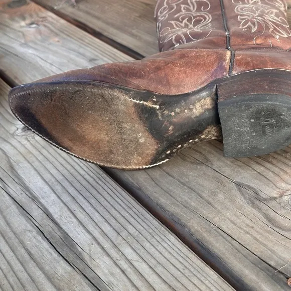 Vtg Justin Brown Leather Style 1651 Size 7 D Cowboy Boots