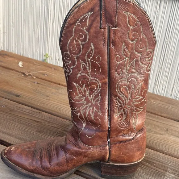 Vtg Justin Brown Leather Style 1651 Size 7 D Cowboy Boots