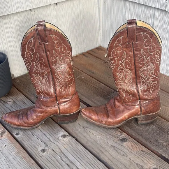 Vtg Justin Brown Leather Style 1651 Size 7 D Cowboy Boots