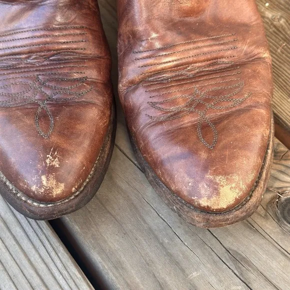 Vtg Justin Brown Leather Style 1651 Size 7 D Cowboy Boots