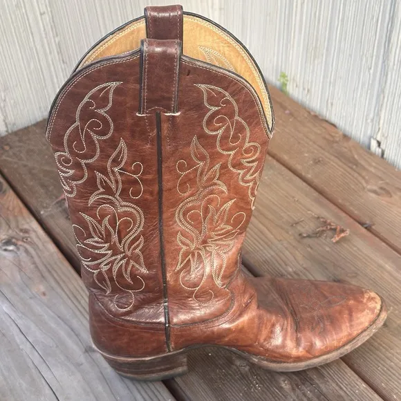 Vtg Justin Brown Leather Style 1651 Size 7 D Cowboy Boots