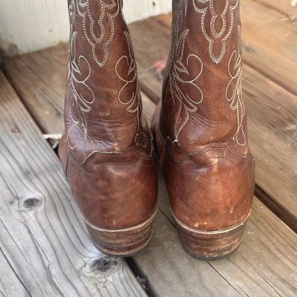Vtg Justin Brown Leather Style 1651 Size 7 D Cowboy Boots