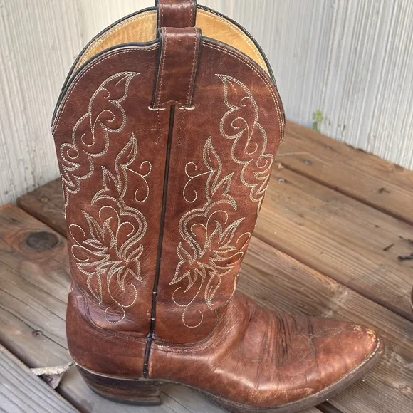 Vtg Justin Brown Leather Style 1651 Size 7 D Cowboy Boots