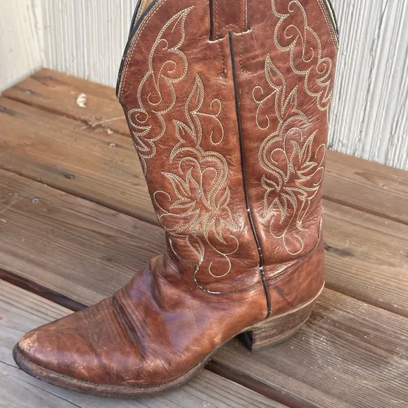 Vtg Justin Brown Leather Style 1651 Size 7 D Cowboy Boots