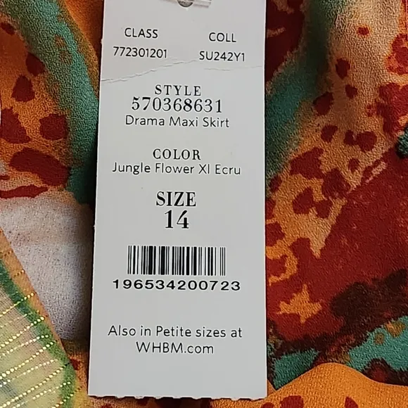 WHBM Drama Maxi Skirt Jungle Floral Print Size 14 NWT