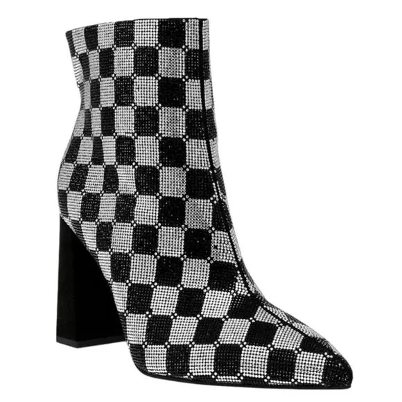 Wild Pair Boots Size 6 Checkered Pointed Toe Rhinestones High Heel Booties NEW