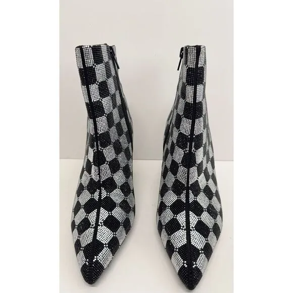 Wild Pair Boots Size 6 Checkered Pointed Toe Rhinestones High Heel Booties NEW