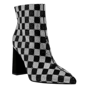 Wild Pair Boots Size 6 Checkered Pointed Toe Rhinestones High Heel Booties NEW