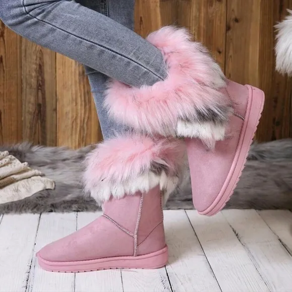 Women Fashion Comfortable Faux Fur Lining Warm Non-Slip Easy On/Off Winter Boots