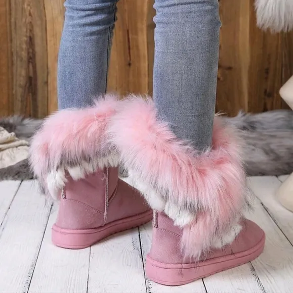 Women Fashion Comfortable Faux Fur Lining Warm Non-Slip Easy On/Off Winter Boots