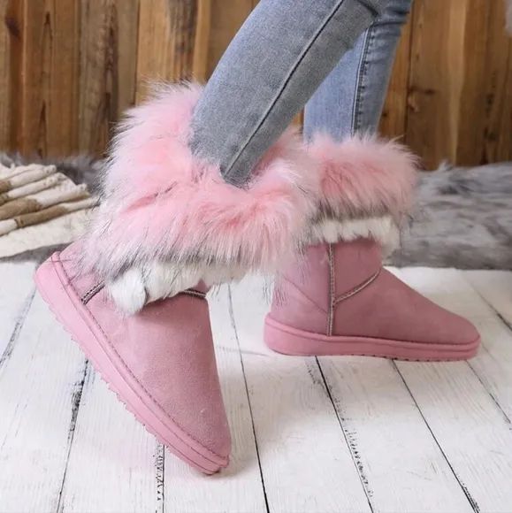 Women Fashion Comfortable Faux Fur Lining Warm Non-Slip Easy On/Off Winter Boots