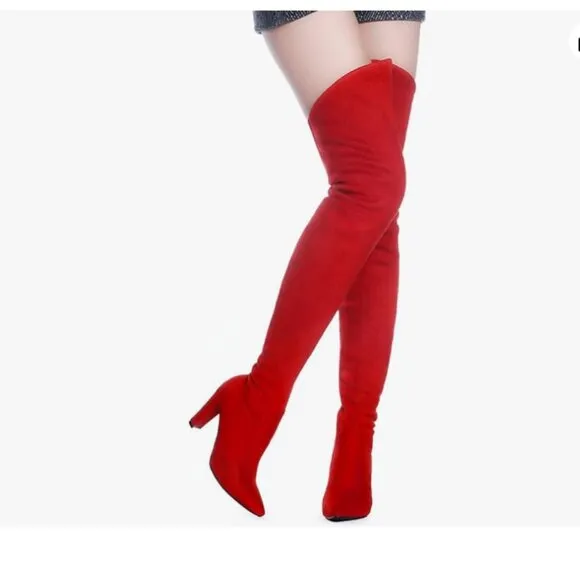 Women Stretch Suede Chunky Heel Boots