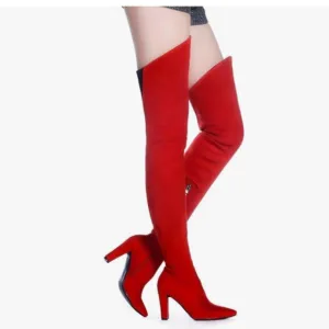 Women Stretch Suede Chunky Heel Boots