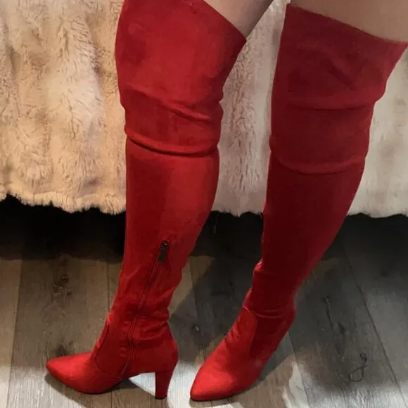 Women Stretch Suede Chunky Heel Boots