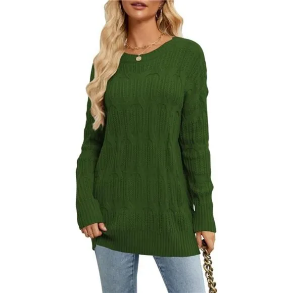 Womens 2024 Fall Long Chunky Sweaters Dark Green