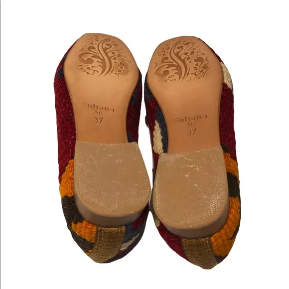 Womens 7 Kilim Loafer Turkish Wool Rug Shoes Burgundy Holiday EUR 37 Southwest