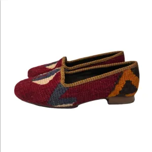 Womens 7 Kilim Loafer Turkish Wool Rug Shoes Burgundy Holiday EUR 37 Southwest