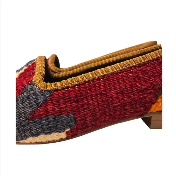 Womens 7 Kilim Loafer Turkish Wool Rug Shoes Burgundy Holiday EUR 37 Southwest