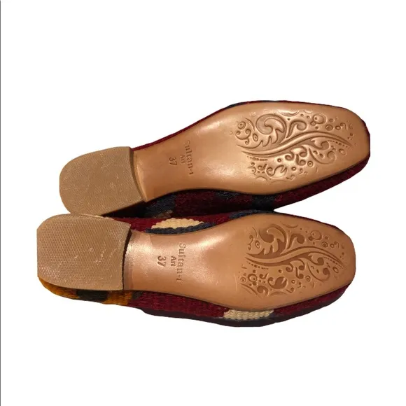 Womens 7 Kilim Loafer Turkish Wool Rug Shoes Burgundy Holiday EUR 37 Southwest