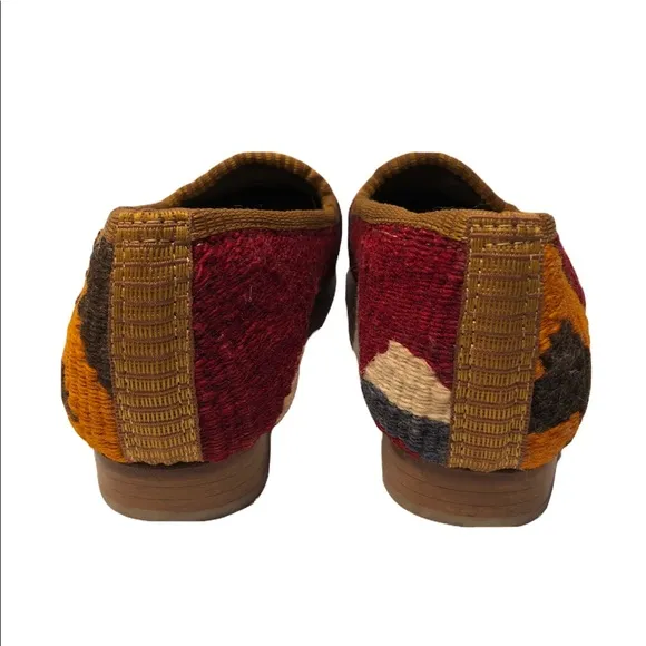 Womens 7 Kilim Loafer Turkish Wool Rug Shoes Burgundy Holiday EUR 37 Southwest