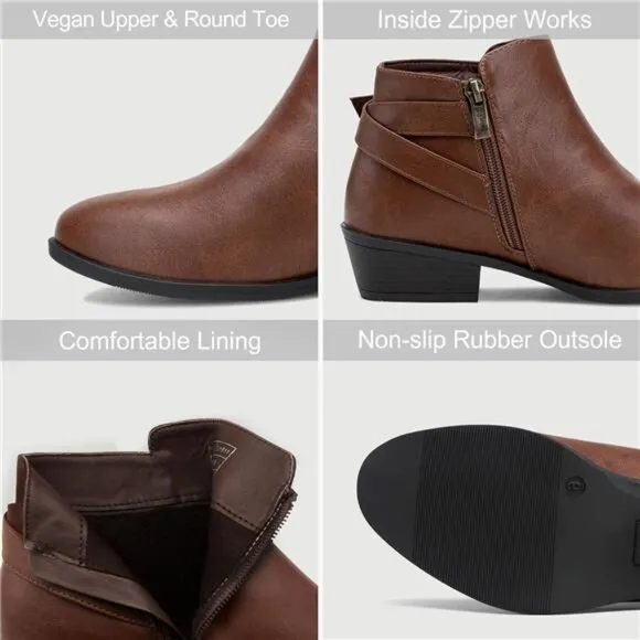 Women's Ankle Boots Low Heels Chunky Cutout Booties Perforated Western Shoes
