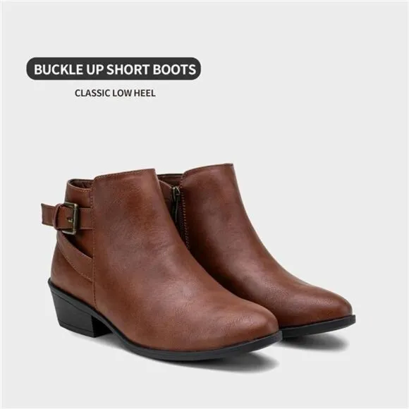 Women's Ankle Boots Low Heels Chunky Cutout Booties Perforated Western Shoes