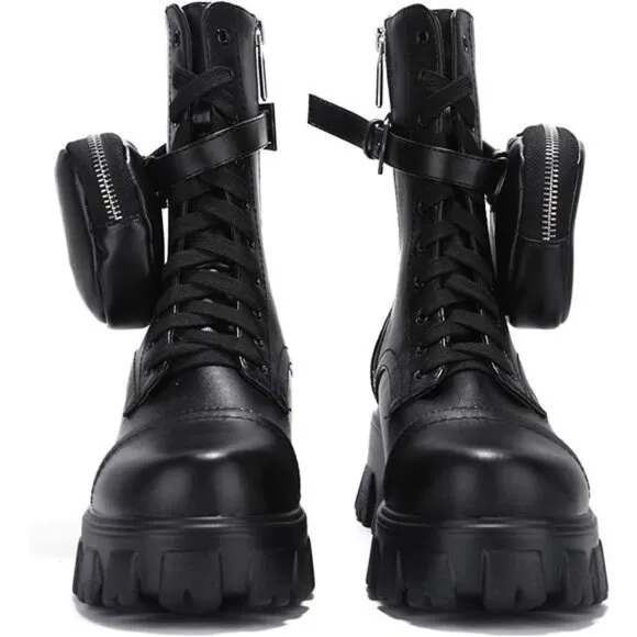 Womens Combat Platform Boots with Chunky Block Heels, High Tops Boots