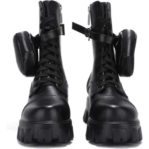 Womens Combat Platform Boots with Chunky Block Heels, High Tops Boots