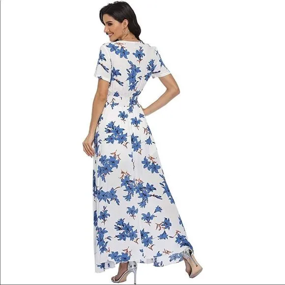✨ Women's Floral Print Maxi Dresses Boho Button Up Split Beach Party Dress✨