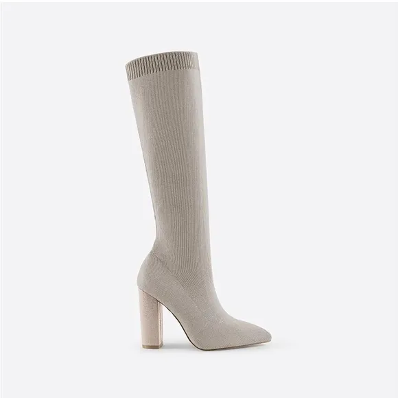 Women's Knee High Stretch Knit Chunky Heel Non-Slip Boots newbella 🆕apricot