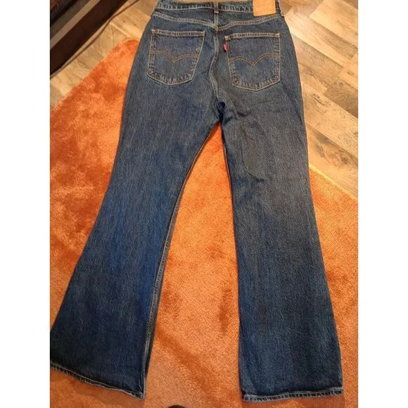 Womens Levi's Jeans 70s High Flare Premium Rigid Denim Dark Wash Size 32