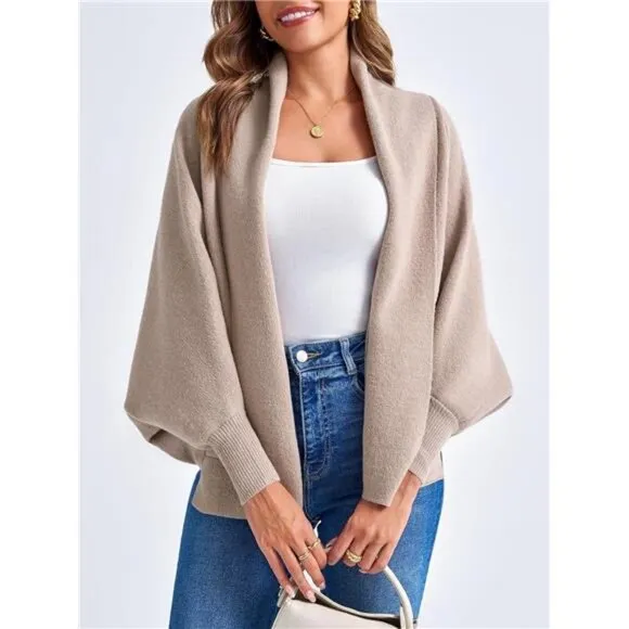 Womens Open Front Cardigan Batwing Long Sleeve Shawl Chunky Knit