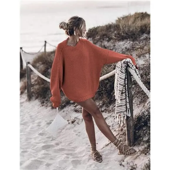 Women's Oversized Sweaters Batwing Sleeve Mock Neck Jumper Tops Chunky Knit Pull