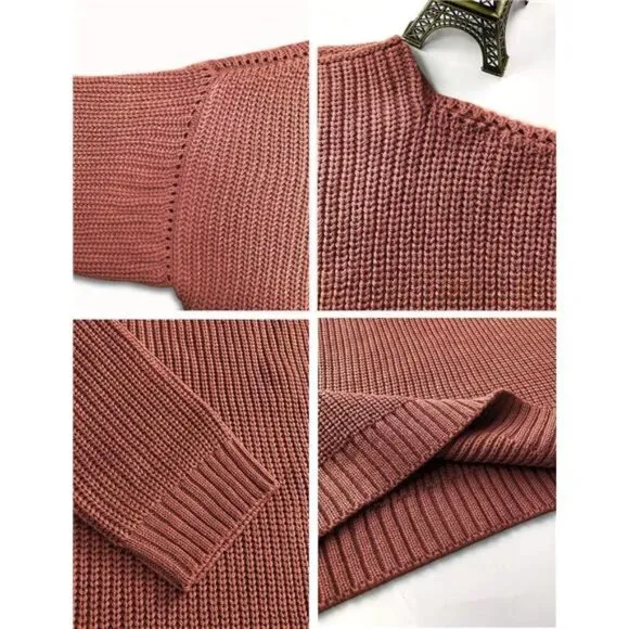 Women's Oversized Sweaters Batwing Sleeve Mock Neck Jumper Tops Chunky Knit Pull