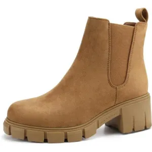 Women's Platform Ankle Boots Elastic Chelsea Boots Mid Heel Slip on Booties