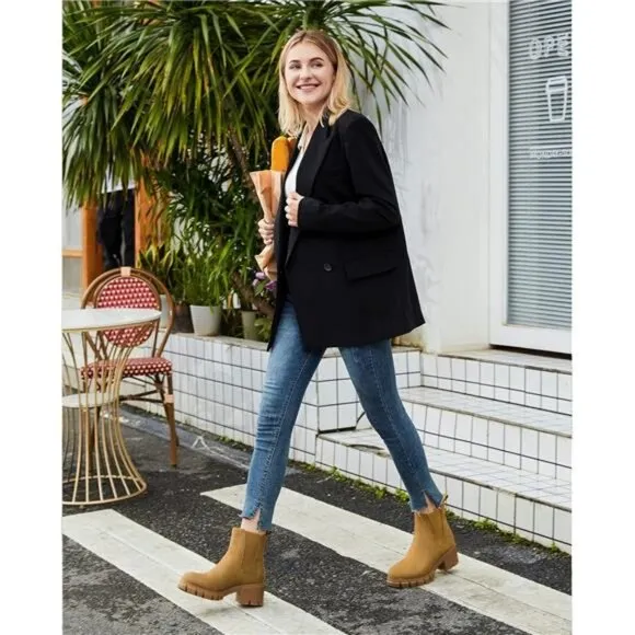 Women's Platform Ankle Boots Elastic Chelsea Boots Mid Heel Slip on Booties