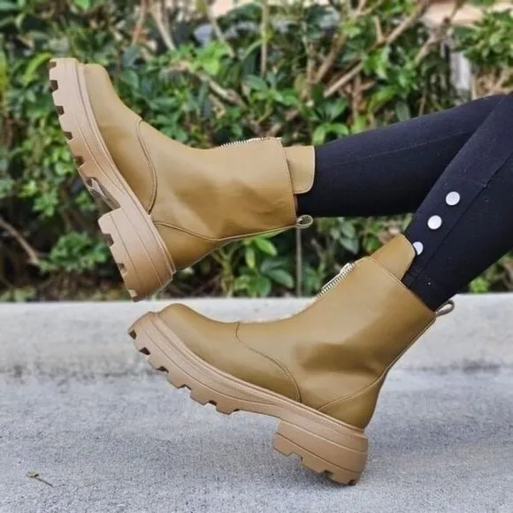 Womens Platform Combat Ankle Boots Olive Color