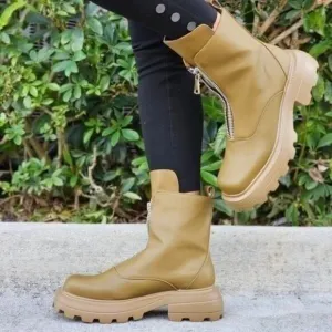 Womens Platform Combat Ankle Boots Olive Color