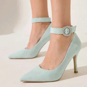 Women's Pointed Toe Studded Buckle Ankle Strap High Heels, Elegant