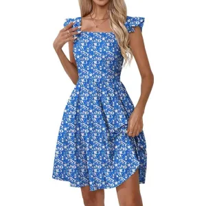 Women's Summer Dresses Casual Square Neck-Blue Floral