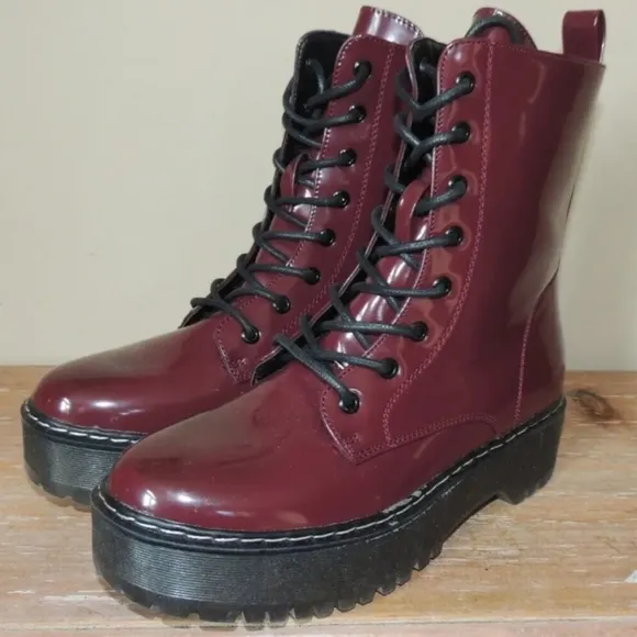WOMENS UNIONBAY KIWI WATERPROOF CHUNKY HEEL ZIP ANKLE BOOTS BURGUNDY