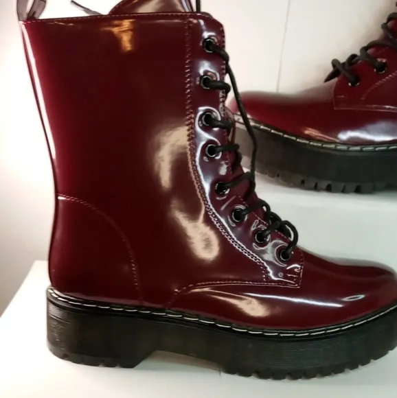 WOMENS UNIONBAY KIWI WATERPROOF CHUNKY HEEL ZIP ANKLE BOOTS BURGUNDY