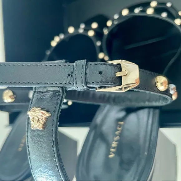 Women’s Versace Stud Details Black Sandal Heels Size 38