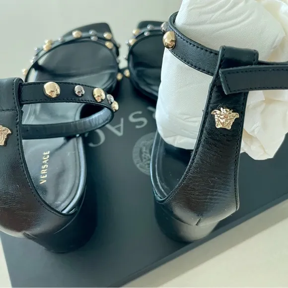 Women’s Versace Stud Details Black Sandal Heels Size 38