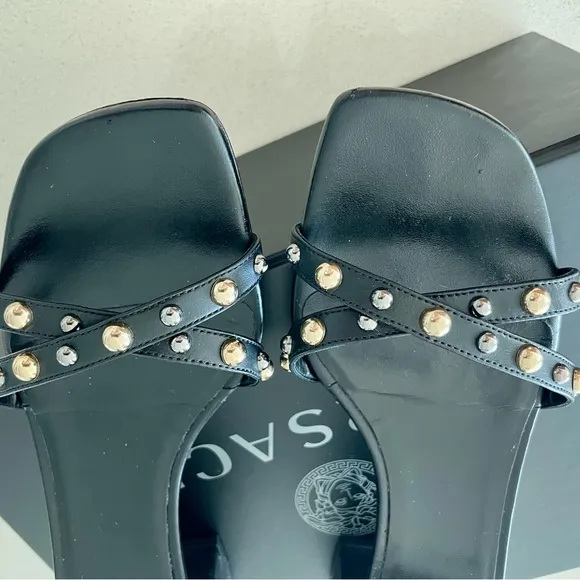 Women’s Versace Stud Details Black Sandal Heels Size 38