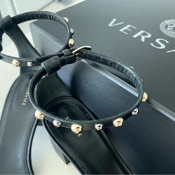 Women’s Versace Stud Details Black Sandal Heels Size 38